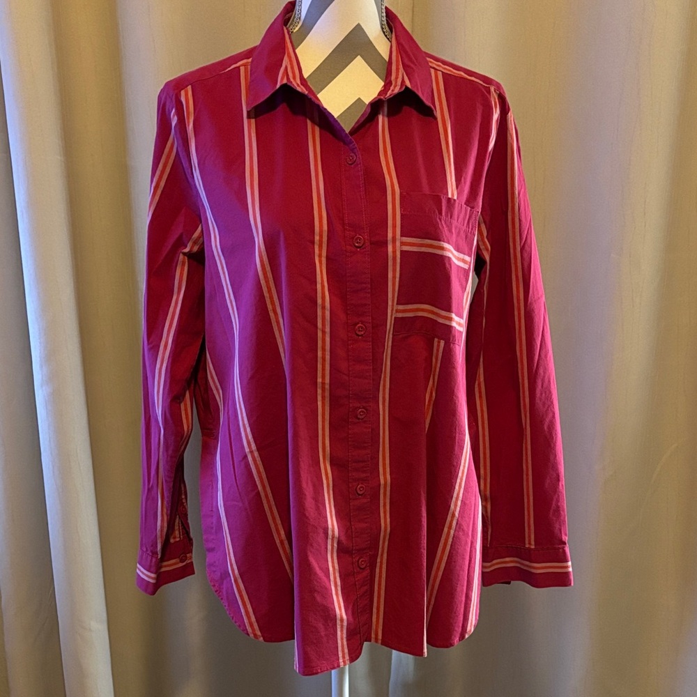 Eddie Bauer Women's Blouse in Red and Pink Stripes